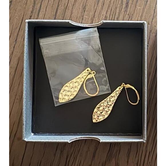 925 Sterling 14k Gold Plated Long Teardrop Leaf Dangle Earrings for Women - Picture 2 of 5